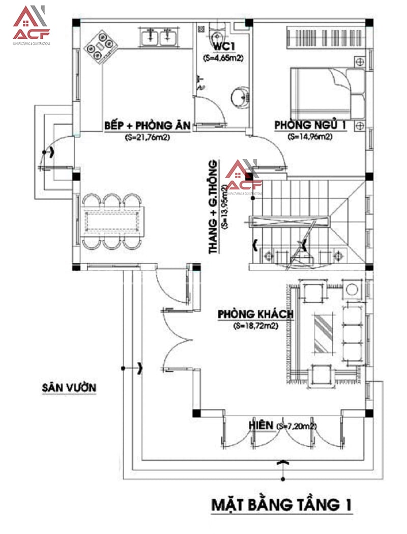 Bản thiết kế nhà chữ L 2 tầng 80m2